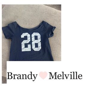 Brandy Melville John Galt Navy “28” Cropped Graphic Tee One Size
